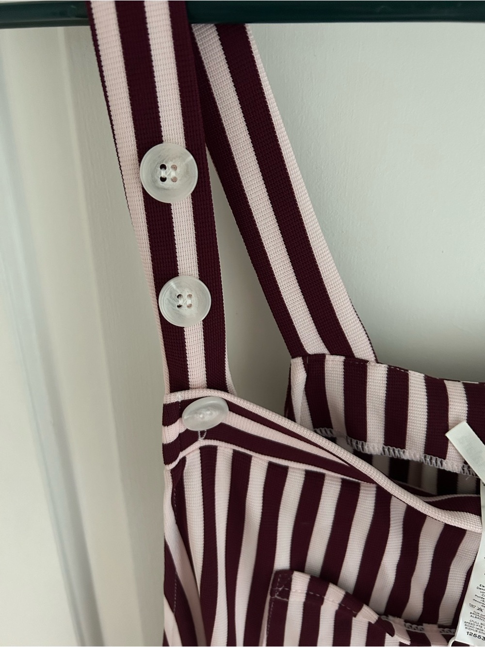 HALARA Burgundy and White Striped Sleeveless Overalls - Picture 3 of 6